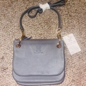 NWT Tic Tac Toe NWT Purse Interchangeable Handbags In Gray Leather W/ Gold